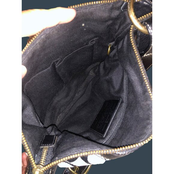 Coach Signature Hobo Bag Black & Gray Canvas Leather Adjustable Strap - Picture 6 of 9